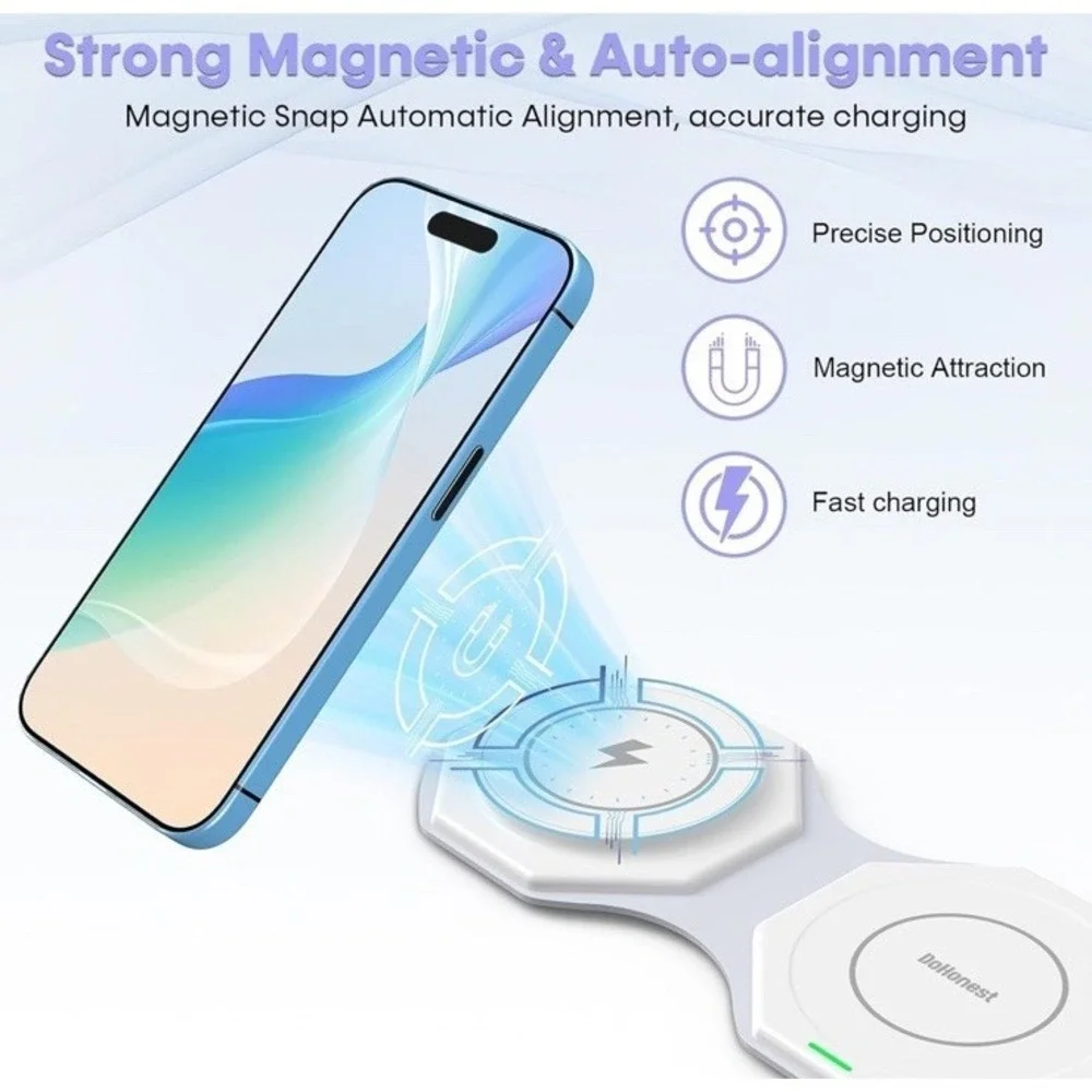 3 in 1 Wireless Charging Station for Apple Multiple Devices, Foldable Magnetic